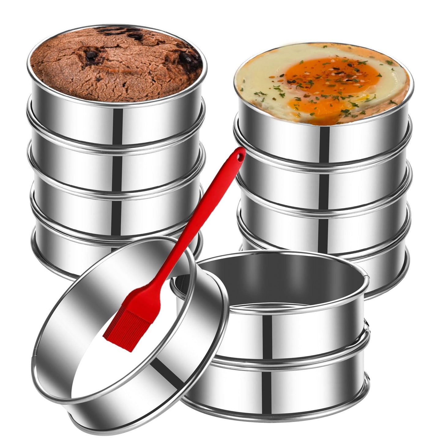 DATANYA 12Packs 4 Inch English Muffin Rings Crumpet Rings Stainless Steel Double Rolled Tart Rings, Round Metal Cooking Pastry Ring Molds for Crumpets baking