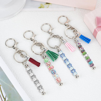 72 Pcs Beadable Keychains Bars, Included 36Pcs Beadable Keychains Bars Bulk Blank for Keychain Making and 36Pcs Colorful Leather Tassel, Keychain Making kit for DIY Crafts Women Men Gift (Rotundity)