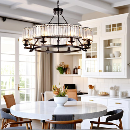 yomay Farmhouse Crytal Chandeliers Dining Room Pendant Light Fixture Black Chandelier with K9 Crystal for Living Room Dining Room Foyer High Ceiling