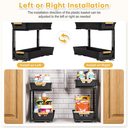 Homde 2-Tier Under Sink Organizer: 2pcs Set Adjustable Pull Out Drawer Undersink Cabinet Storage Rack for Home Kitchen Bathroom