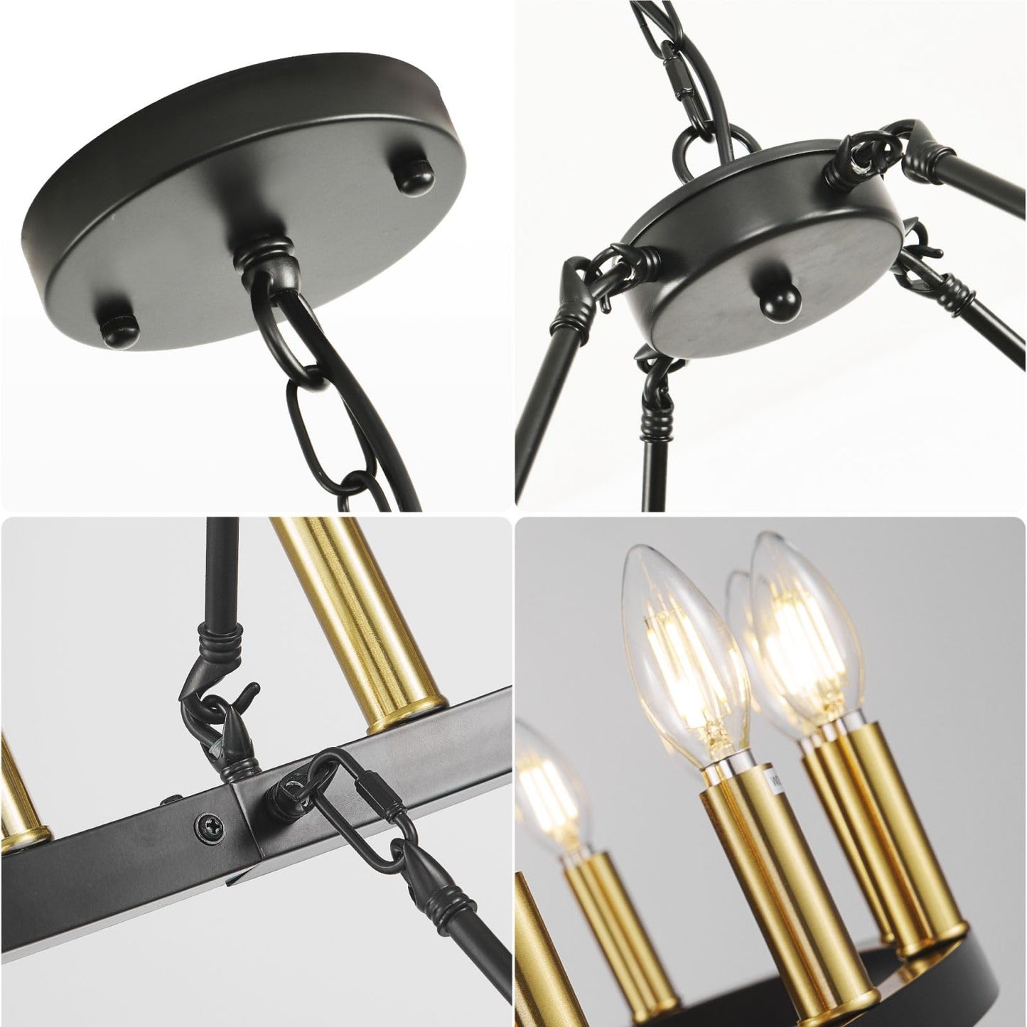 WJShome 60" Wagon Wheel Chandelier, 2 Tiers 54-Light Large Farmhouse Foyer Chandelier for High Ceilings, Round Black and Gold Pendant Light Fixture, for Entryway, Dining Room, Staircase