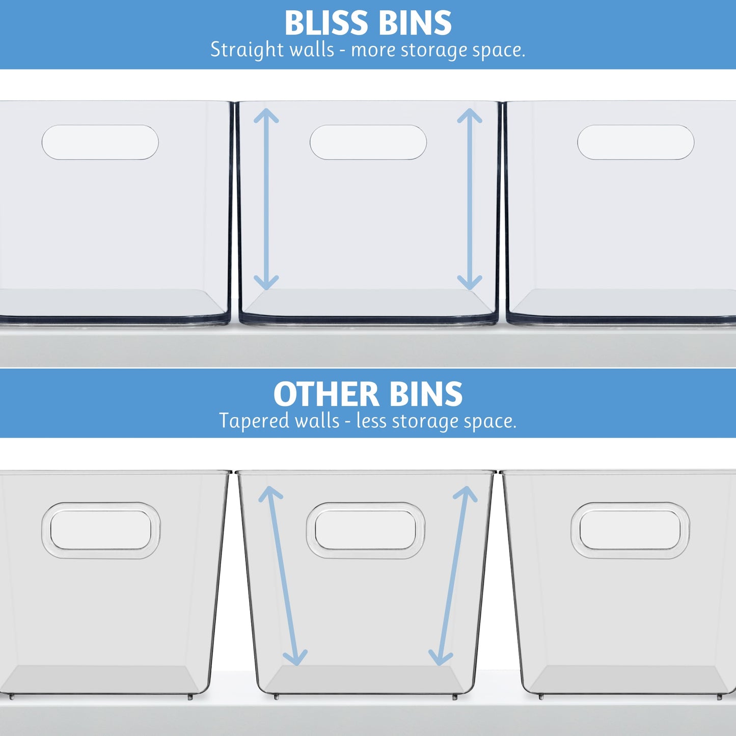 STORi Bliss 10" x 6" Open Clear Pantry Organizer Bin, Set of 4, Plastic Containers with Handle for Kitchen, Fridge, Cabinet, Closet, Bathroom, Undersink Storage Made in USA