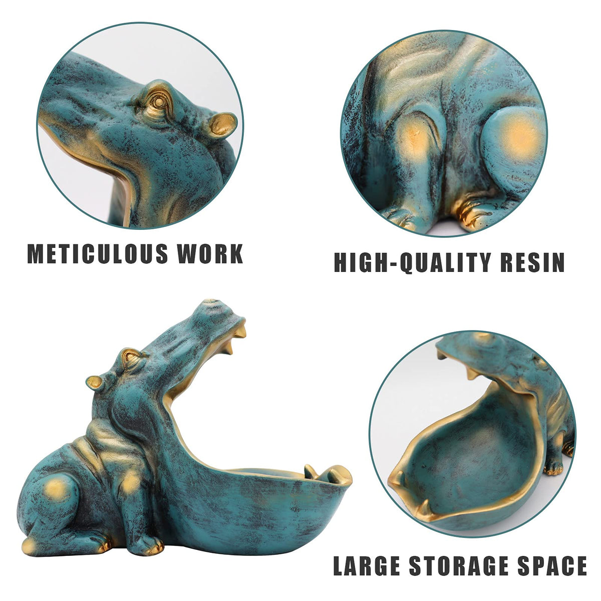 aboxoo Hippo Statue,Large Hippopotamus Figurine Home Sculpture with Resin, Hippo Candy Jar, Candy Dish Bowl for Office Desk, Key Bowl for Entryway Table,Container Storage Art Decor Box(Dark Blue)