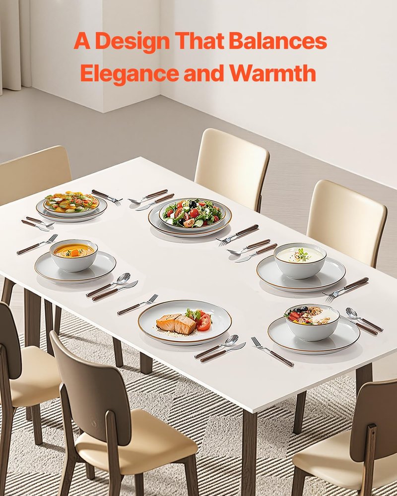 VEVOR Dinnerware Set, Service for 6 (18 PCS), Round Plates and Bowls Sets, Scratch Resistant Ceramic Dinner Ware, Dishwasher and Microwave Suitable Kitchen Dish, for Dessert Salad Soup Pasta, White