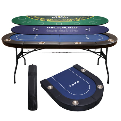 LaiSeeCian 8 Players Foldable Poker Table with Cup Holders, Collapsible Texas Holdem Poker Table with Reversible Game Mat, Suitable for Home Party, Casino, Poker Night, etc.
