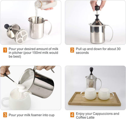 Manual Stainless Steel Whipped Cream Dispenser, Handheld DIY Whipper Maker with Lid, Perfect for Gift