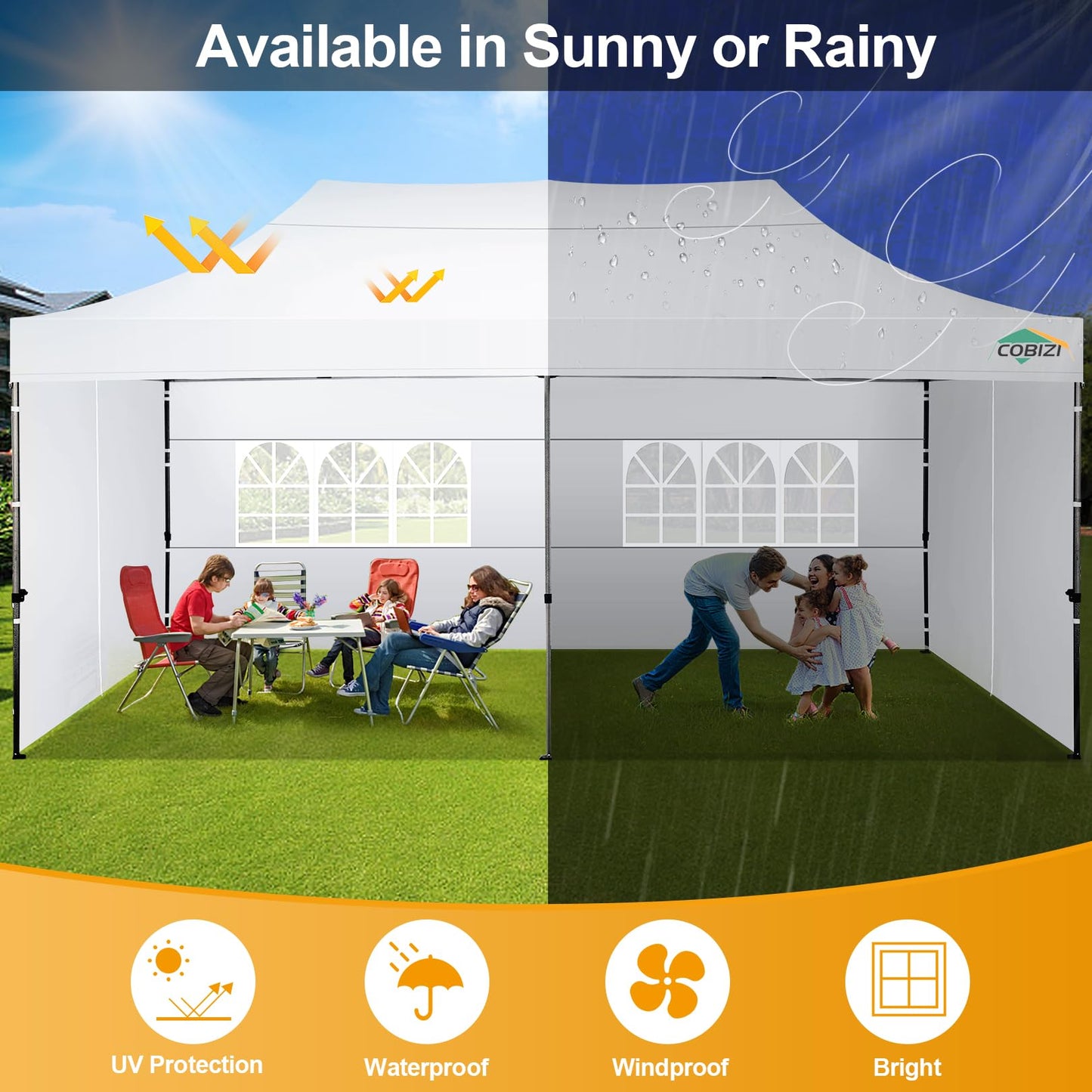 COBIZI 10x20 Pop up Canopy Tent 10x20 Canopy with 6 Sidewalls Waterproof Heavy Duty Commercial Canopy Tent for Parties Outdoor Garden Gazebo, Carry Bag with Wheel(10x20ft, White)