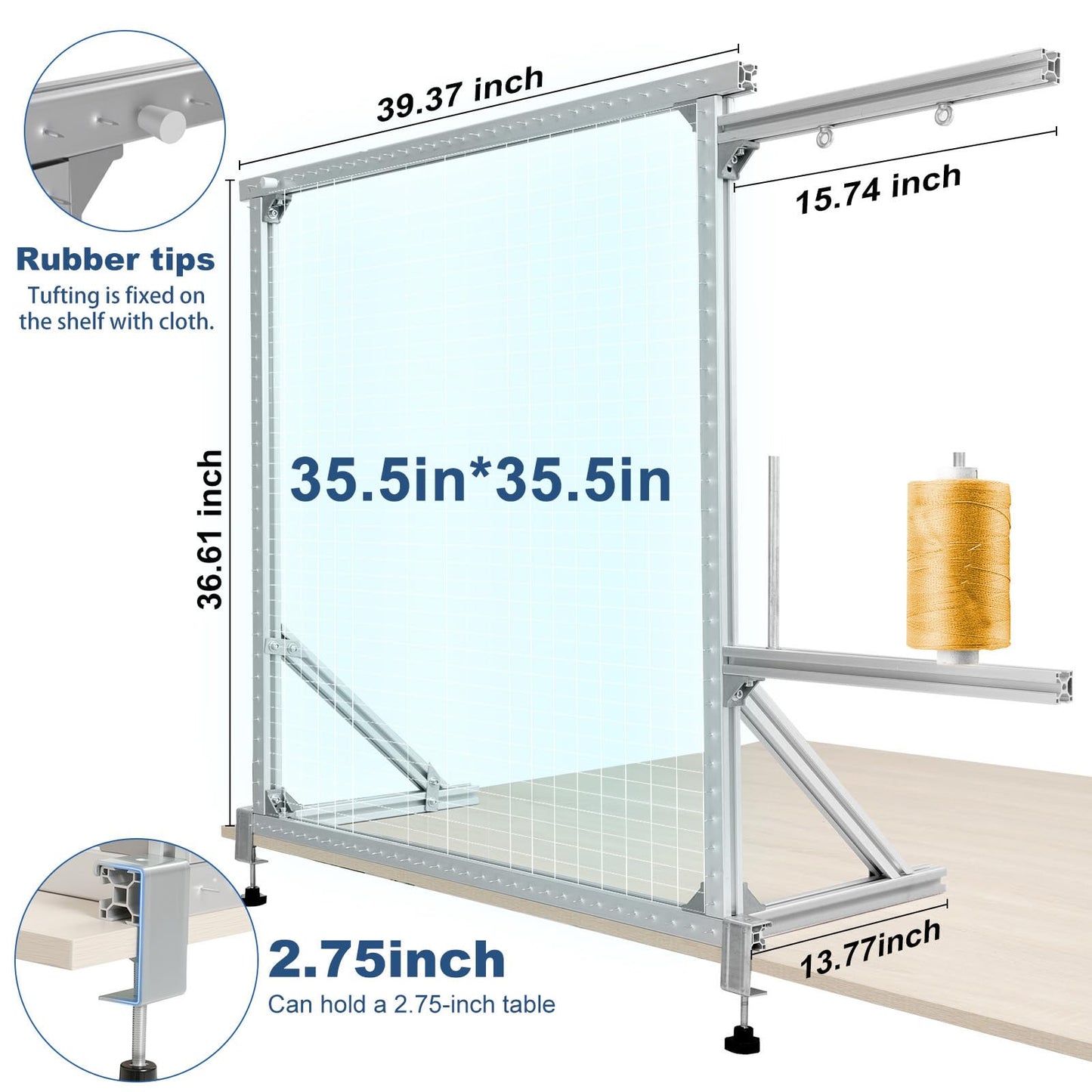 WDWTYZKA Tufting Frame, 35.5in X 35.5in Rug tufting Frame, Aluminum Material Nail Frame,with Rubber Cap Protection, Suitable for tufting Enthusiasts, Desktop Frame.