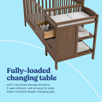 Graco Benton 4-in-1 Convertible Crib and Changer – GREENGUARD Gold Certified, Crib & Changing Table Combo, Water-Resistant Changing Pad, Converts to Toddler Bed, Daybed and Full-Size Bed (Hazelnut)