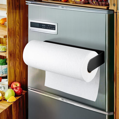 DELITON Magnetic Paper Towel Holder for Fridge - Black Paper Towel Roll Holder Under Cabinet Paper Towel Rack with Strong Magnet, Kitchen, Rv, Grill, Camping