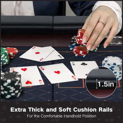REAHOISY 10 Player Foldable Poker Table, 86" Large Professional Folding Texas Holdem Poker Card Table, Portable Casino Table for Game Room with Padded Rails & Cup Holders