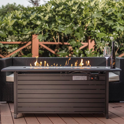 Propane Fire Pit, 50000 BTU Gas Fire Pits for Outside Patio, Rectangular Outdoor Fireplace with Lid & Waterproof Cover, Outdoor Table Heater for Deck, Garden, Backyard, Mocha
