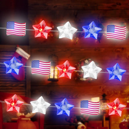 2 4th 10ft 30 Zhanmai Pcs of July Decorations Lights Red White Blue String Lights LED Patriotic Stars American Flag