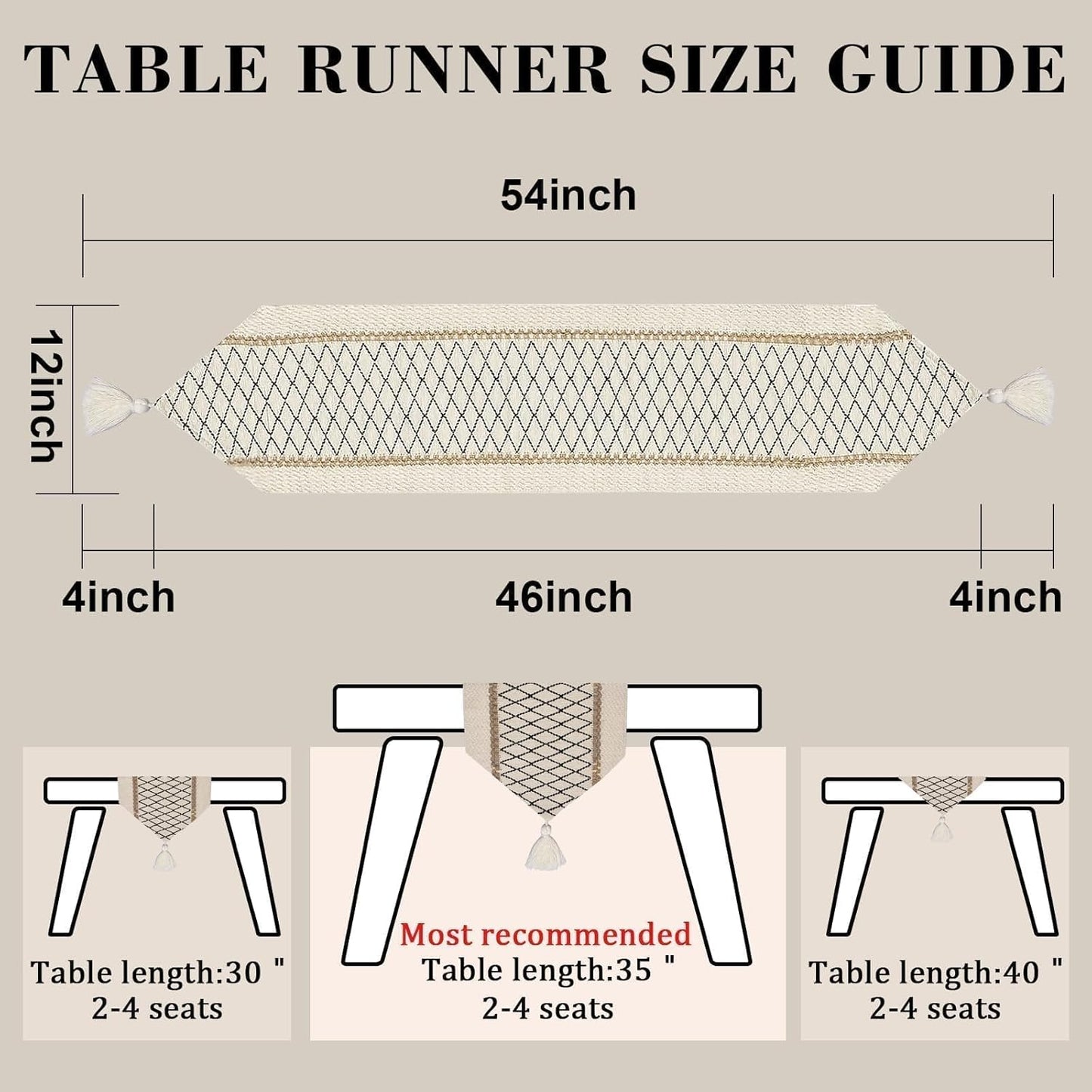 12 46 Inches, yuboo Boho Table Runner Triangular End * Coffee Table Runner with Tassels, Macrame Dresser Runners Scarf
