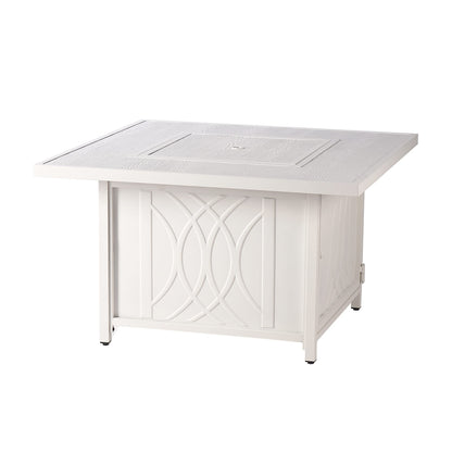 Oakland Living Square 42 in. x 42 in. Aluminum Propane Fire Pit Table with Glass Beads, Two Covers, Lid, 57,000 BTUs in White Finish