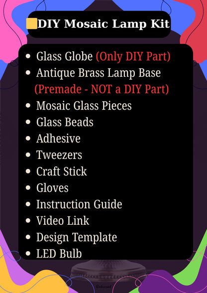 DEMMEX DIY Turkish Moroccan Mosaic Lamp Making Kit – No Grout – Fun, Easy, No Experience Required – Complete Mosaic Art & Craft Project Kit for Adults & Teens – Make Your Own Table Lamp (Turquoise)