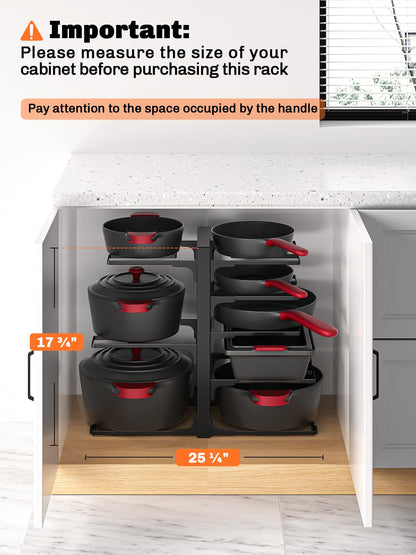 MUDEELA 8-Tier Pots and Pans Organizer under Cabinet, 15.83" Height Heavy Duty Pot Pan Organizer Kitchen Cabinet Organization and Storage, Adjustable Pot Rack for Frying Pan, Cast Iron Skillet, Black