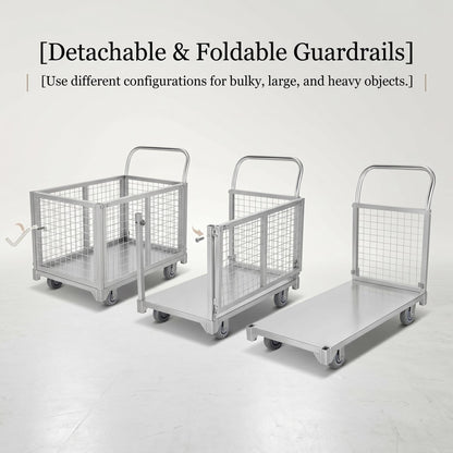 4-in-1 Rolling carts with cage, Multi-Purpose Heavy-Duty Duty cart, 2200-pound Capacity, Folding cart with 5-inch Wheels, for Groceries, Garage, Warehouse (39.4 inches Long x 23.6 inches Wide)
