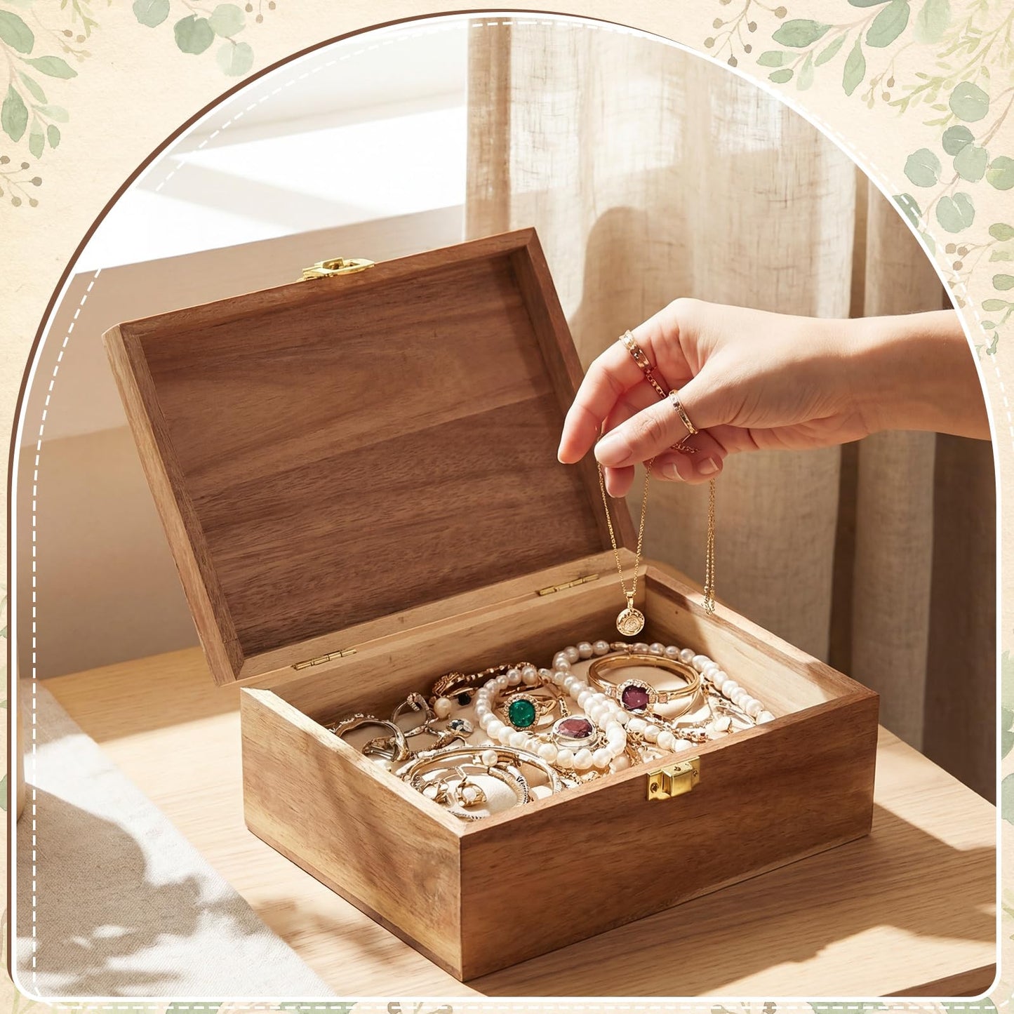 Novabright 3 Pack Wooden Keepsake Box, 3 Size Handmade Decorative Treasure Chest Box, Gift Ideas for Men & Women Jewelry Rings Storage(Brown,Acacia,Simple)