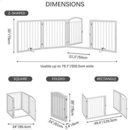 JSB 96-inch Extra Wide 30-inch Tall Dog gate with Door Walk Through, Freestanding Round Tube Pet Gate for Halls Stairs, Puppy Safety Dog Fence with 2PCS Support Feet (White)