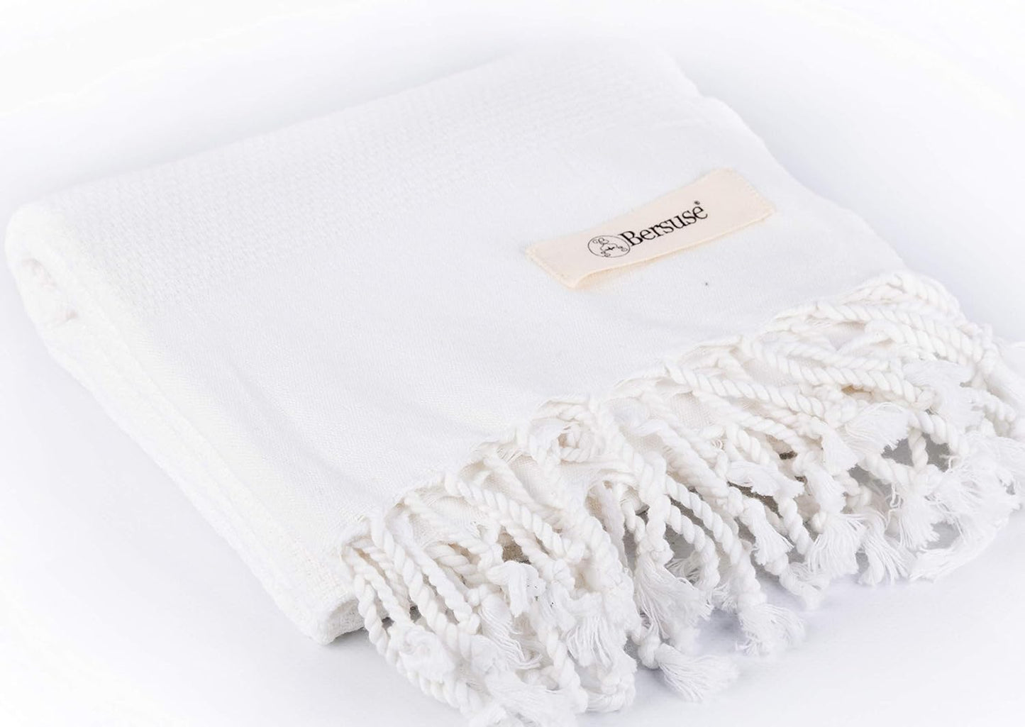 Bersuse 100% Cotton Ventura Premium Turkish Towel - Soft, Absorbent, Quick-Dry Bath & Beach Towel - 37x70 Inches, White