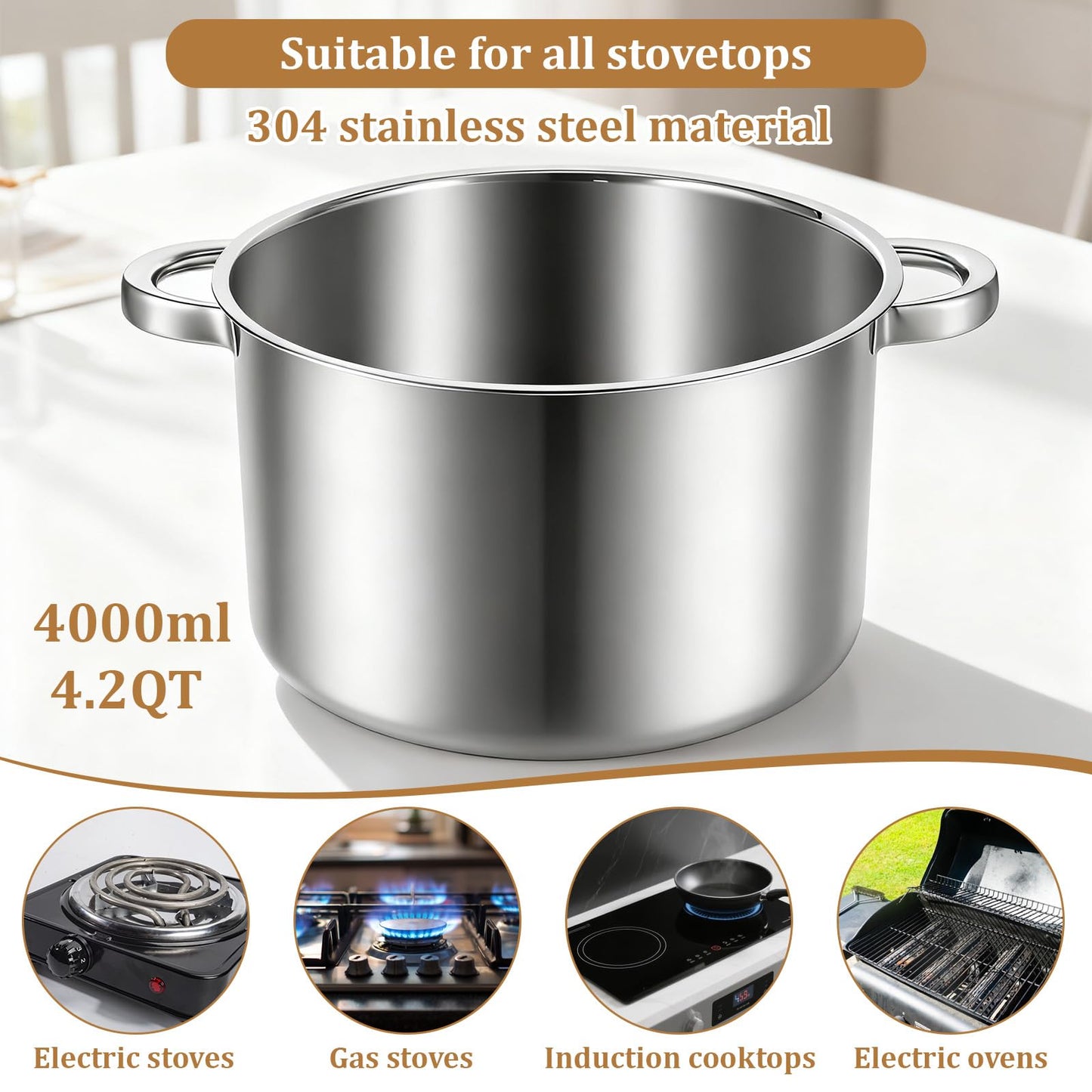 4-Piece Double Boiler, Chocolate Melting Pot Set Include 2500ml/2.3QT Mixing Bowl and 4000ml/3.63qt Stainless Steel Pot, Silicone Spatula, Stainless Steel Stirring Spoon, Induction Safe