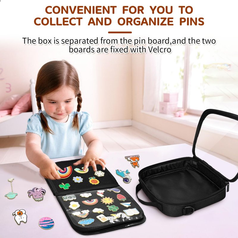BOHEMIABY Enamel Pin Display Book, Small Collections Travel Pin Trading Book, Brooch Pin Lover Collector Bag, 6-Page Lapel Pin Display Board with Protective Film, Handles and Shoulder Strap, Black