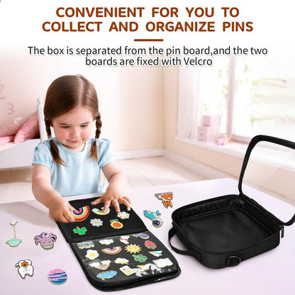 BOHEMIABY Enamel Pin Display Book, Small Collections Travel Pin Trading Book, Brooch Pin Lover Collector Bag, 6-Page Lapel Pin Display Board with Protective Film, Handles and Shoulder Strap, Black