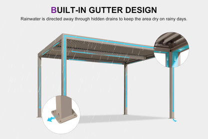 PURPLE LEAF Louvered Pergola 10' × 13' Outdoor Hardtop Gazebo Adjustable Aluminum Sun Shade for Deck Garden Backyard Patio Retractable Roof Canopy