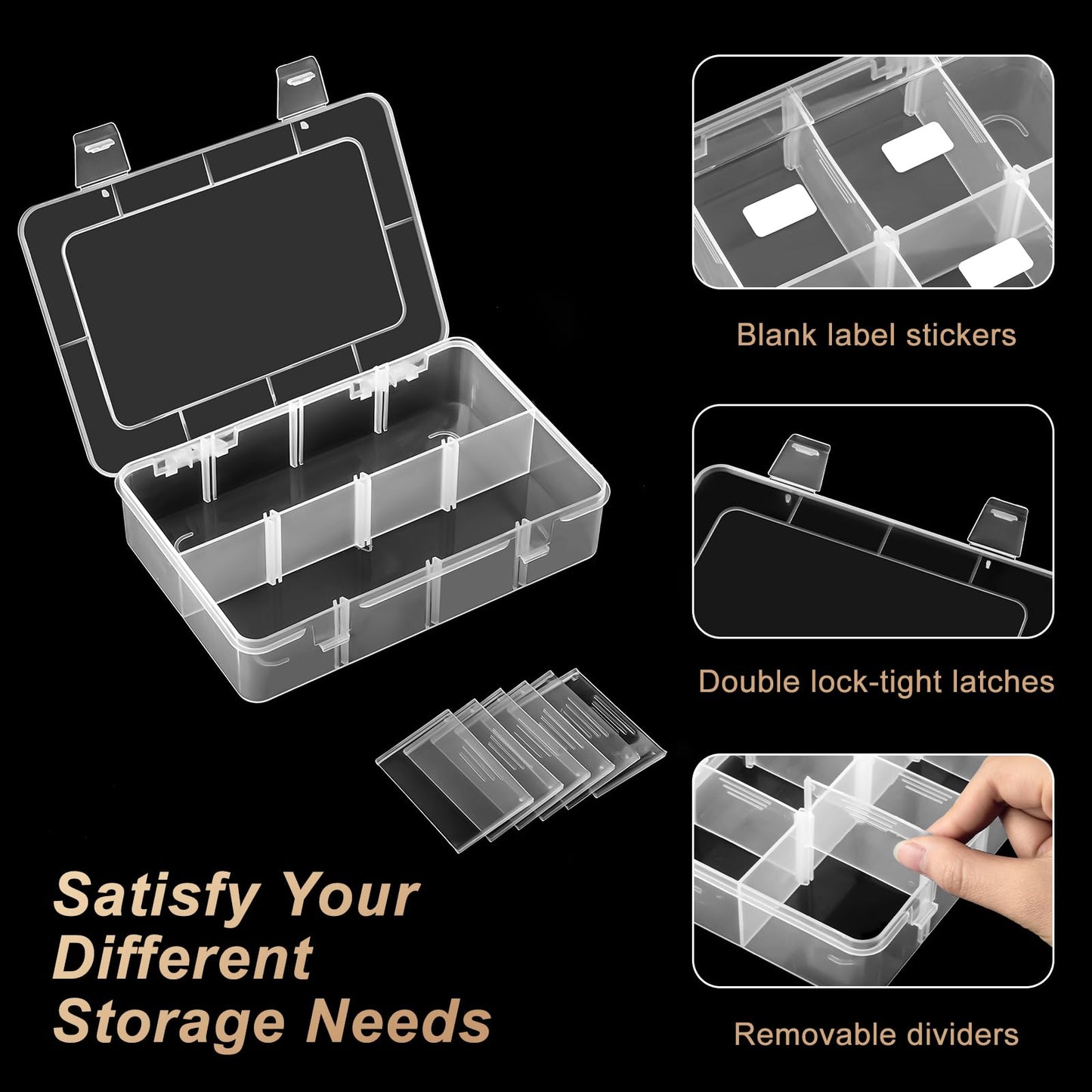 Mauproy 4 Pack 8 Grids Bead Organizer and Storage, Clear Plastic Storage Containers with Removable Dividers and Labels Small Tackle Box Organizer for Jewelry Crafts Electronics Small Parts