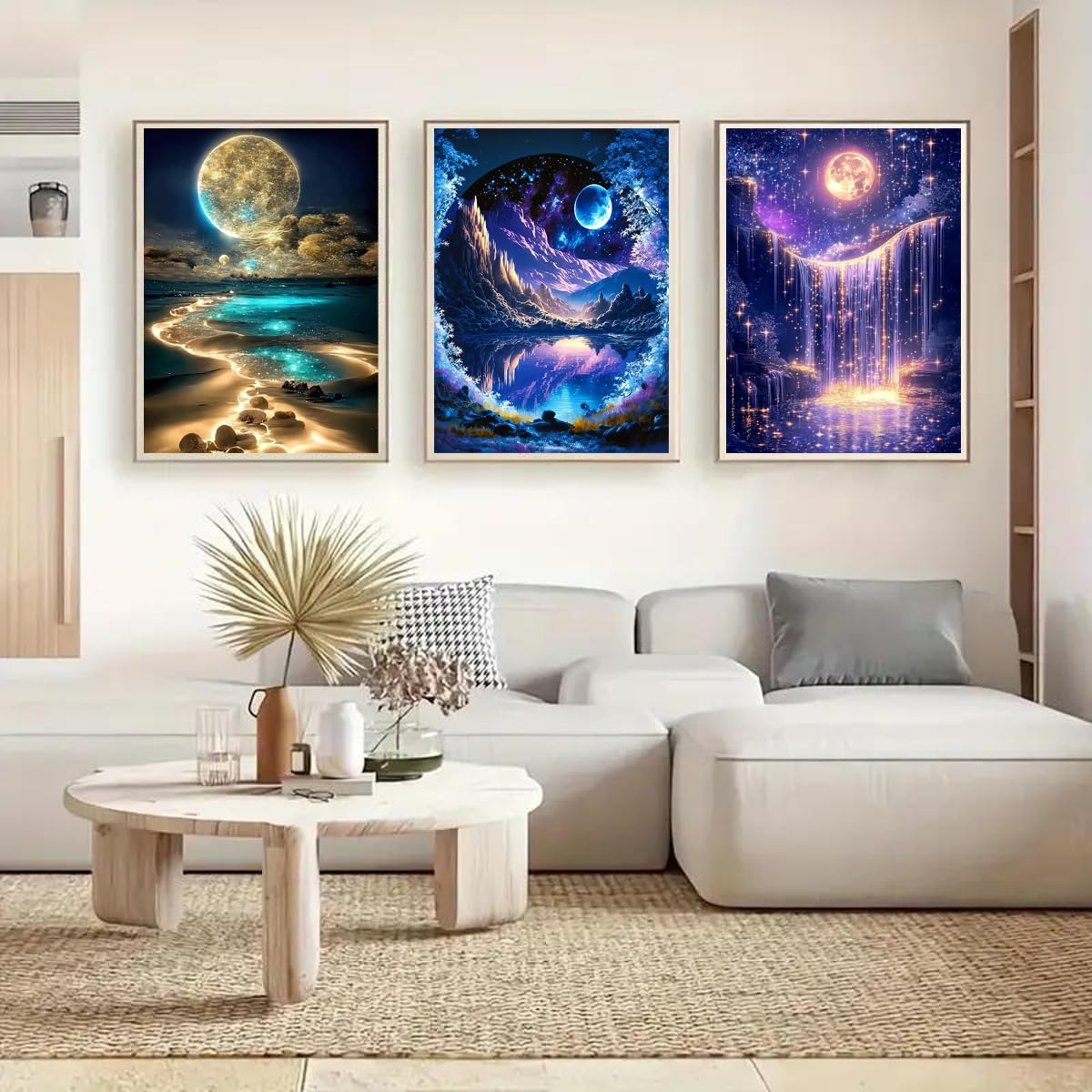 Canrichshop 6 Packs Diamond Art Painting Kits for Adults,Beach Moon Diamond Painting Kits for Beginners,Landscape 5D Full Drill Diamond Dots,Gem Art Crafts for Adults Wall Decor 12x16inch