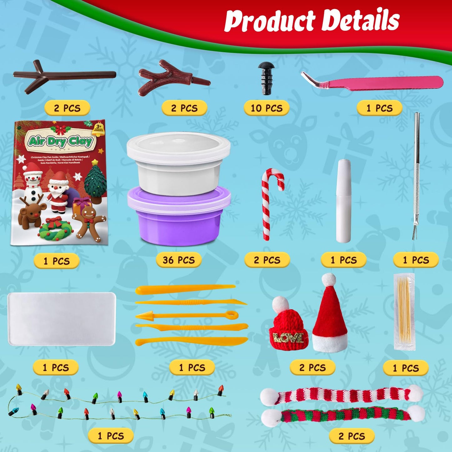 ESSENSON Air Dry Clay Christmas Crafts Kit, 36 Colors DIY Modeling Clay Craft Set with Accessories, Christmas Stocking Stuffers for Kids, Xmas Gift for Girls Boys