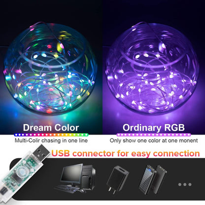 WS2812B 6.5FT IP65 Smart Fairy String Lights RGB IC IC USB Bluetooth Twinkle with Timer and Remote, Music Sync Funny
