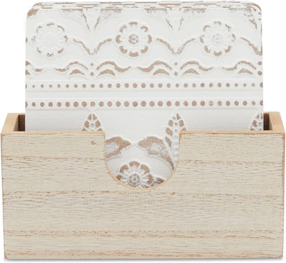 Set 6-3.8 Juvale Wooden Coasters of in, White, Square, Farmhouse Style - Coaster Holder for Coffee Table & Bar Decor