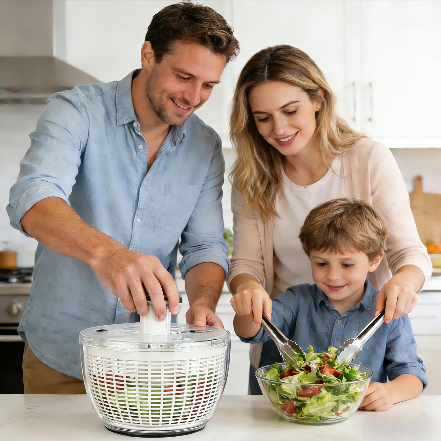 Ourokhome 6.3 QT Salad Spinner with Fully Removable Lid, Large Lettuce Dryer with One-Hand Press Pump, Instant Stop Brake Button and Retractable Handle, Vegetable Washer & Spinner for Greens and Herbs