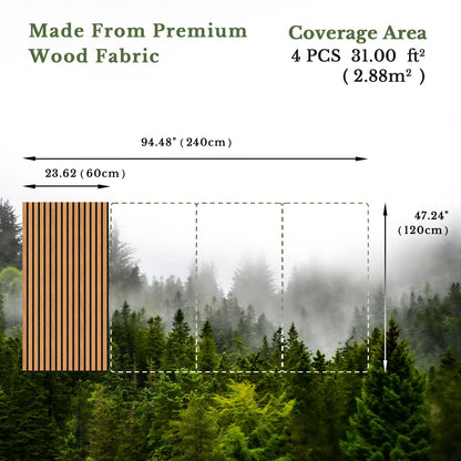 MISSDAY Wood Slat Acoustic Wall Panels, 4 Packs 47.2" x 23.6" Teak Soundproof Panel For Interior Wall Decor Noise Absorbing-3D Textured Wooden Panel Sound-Absorbing for Home, Office, Studio