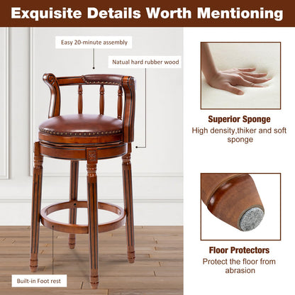 CozyRain Bar Stools Modern Swivel Barstools,Kitchen Counter Genuine Leather Upholstered Island Barstool with Footrest for Home Kitchen Dining Room (Brown, Seat Height 29.5 in)