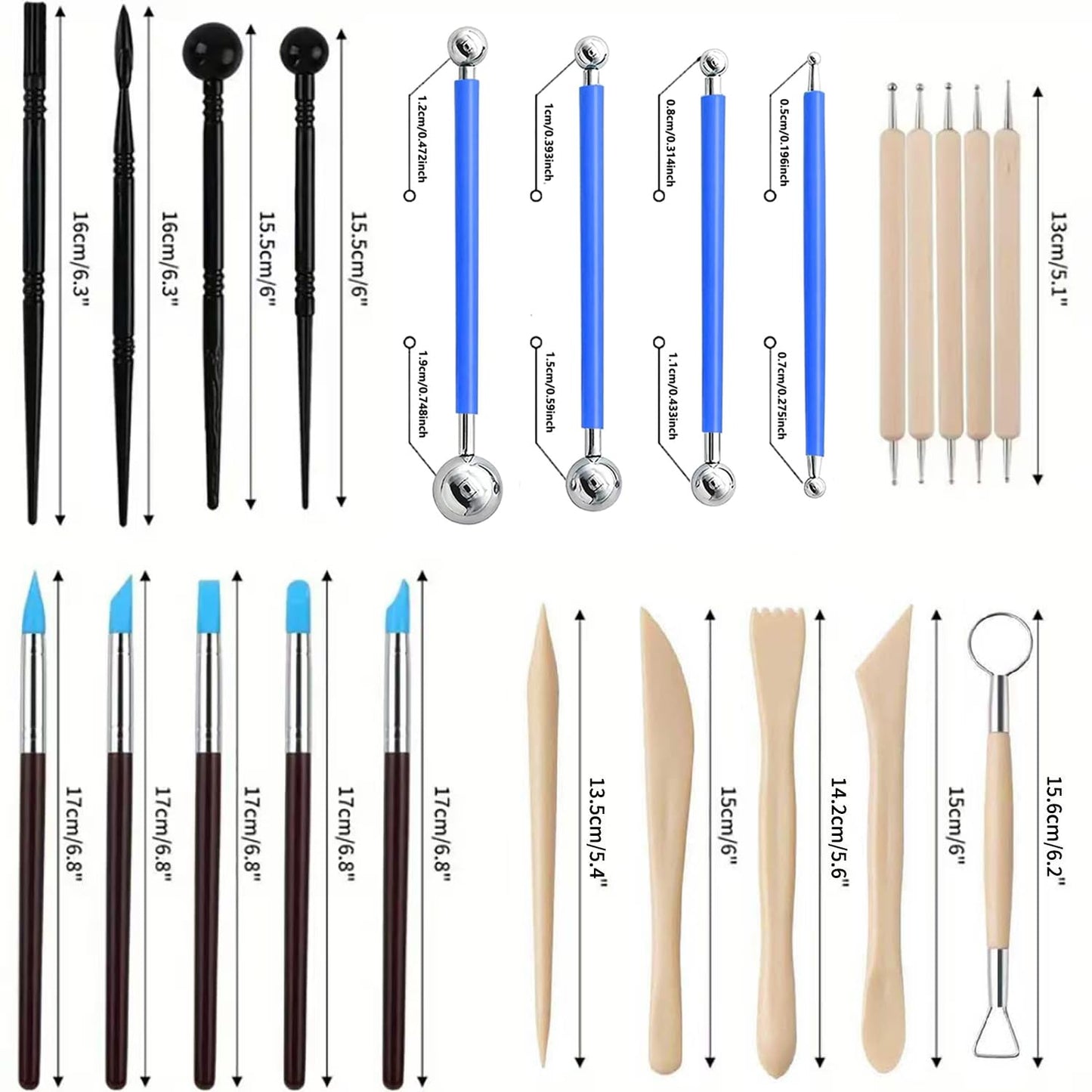 24Pcs Clay Sculpting Tool Set, Polymer Clay Kit with Ball Stylus Pens, Silicone Sculpting Brushes, Wooden Carving Tools & Smoothing Sponge, Professional Pottery Modeling Tools for Ceramic& DIY Crafts