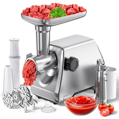 AIRMSEN Electric Meat Grinder & Tomato Sauce Press Maker with Strainer - Heavy Duty Food Mill Machine for Grinding Meat, Making Tomato Sauce, Sausage, Kibbeh for Home Kitchen Use