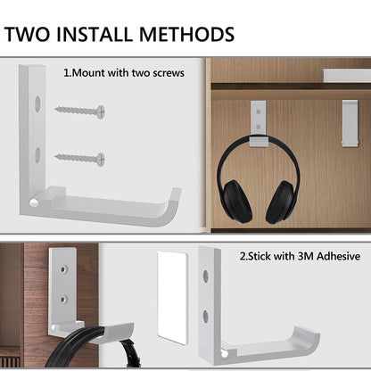 Geekria Foldable Wall Mount Headphones Holder, Headset Wall Hanger, Aluminum Wall Mount Hook, Hold Up to 1KG with 3M Tape, 20KG with Screws, Stand Come with Headband Protective Pad (2pcs)