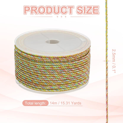 PATIKIL 15 Yards x 2.5 mm Braided Cord, Metallic Bracelet Knotting Macrame Cord Braiding Beading Thread Twine Rope for String Knitting DIY Jewelry Making Plant Wall Hanger, Gold