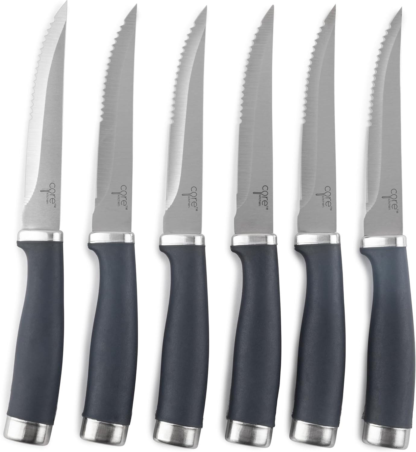 Core Kitchen Set of 6 Essential Grip Steak Knives - Black