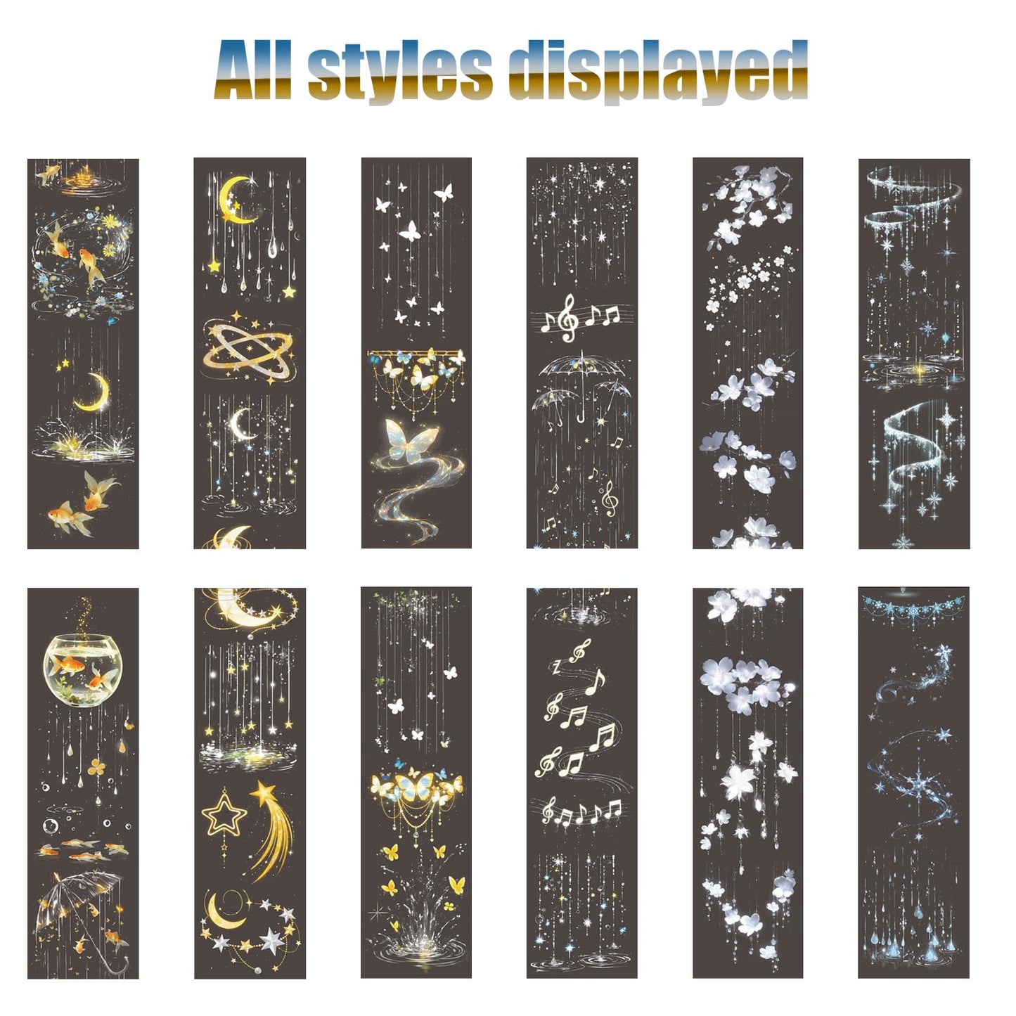 Wuyituart 6 Rolls Transparent PET Tape Set, Self-Adhesive PET Tape Stickers for Journaling Scrapbooking DIY Craft, Rainy Night Decorative Adhesive Tapes