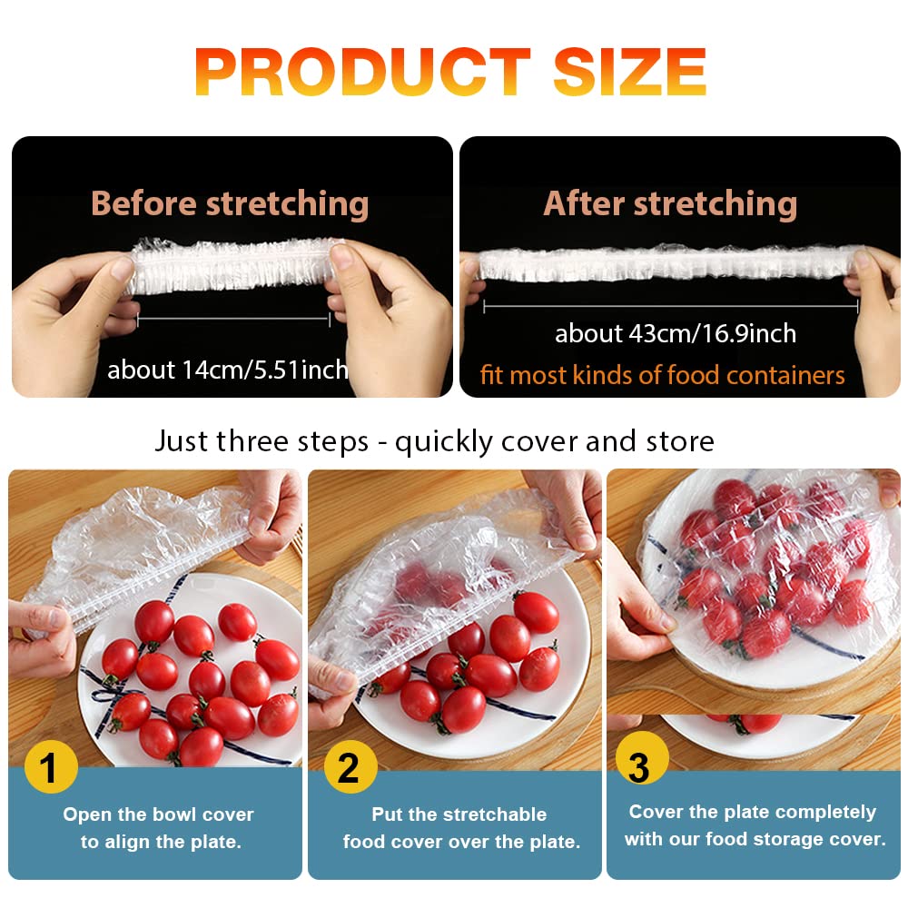 200PCS Plastic Elastic Bowl Covers Reusable,Food Storage Covers with Elastic Bowl Covers for Leftover, Plastic Covers for Bowls Fresh Keeping Bags for Family Outdoor Picnic (Regular)