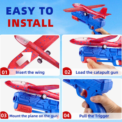 Neoot Toy Airplane, 3 Pack Airplane Launcher Toys 2 Flight Mode Glider Plane Outdoor Toys for Kids Ages 3 4 5 6 7 8 9 10 11 12 Year Old Boys & Girls Birthday Gift, Educational Flying Kids Toys