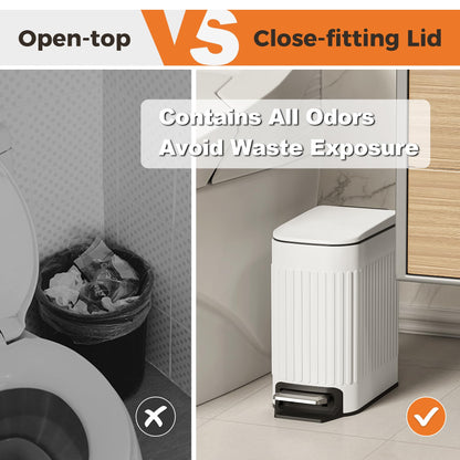 TrashAid Slim Bathroom Trash Can with Lid Soft Close, 6 Liter/1.6 Gallon Stainless Steel Small Garbage Can with Removable Inner Bucket, Step Pedal, Slim Wastebasket for Toilet, Office, Bedroom, White