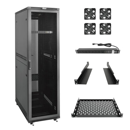 Tecmojo 42U Server Rack Network Cabinet 39.4" D x 23.6" W, Locking Data Cabinet Enclosure for 19" Server, Networking, AV & IT Equipment, Mesh Door, Black