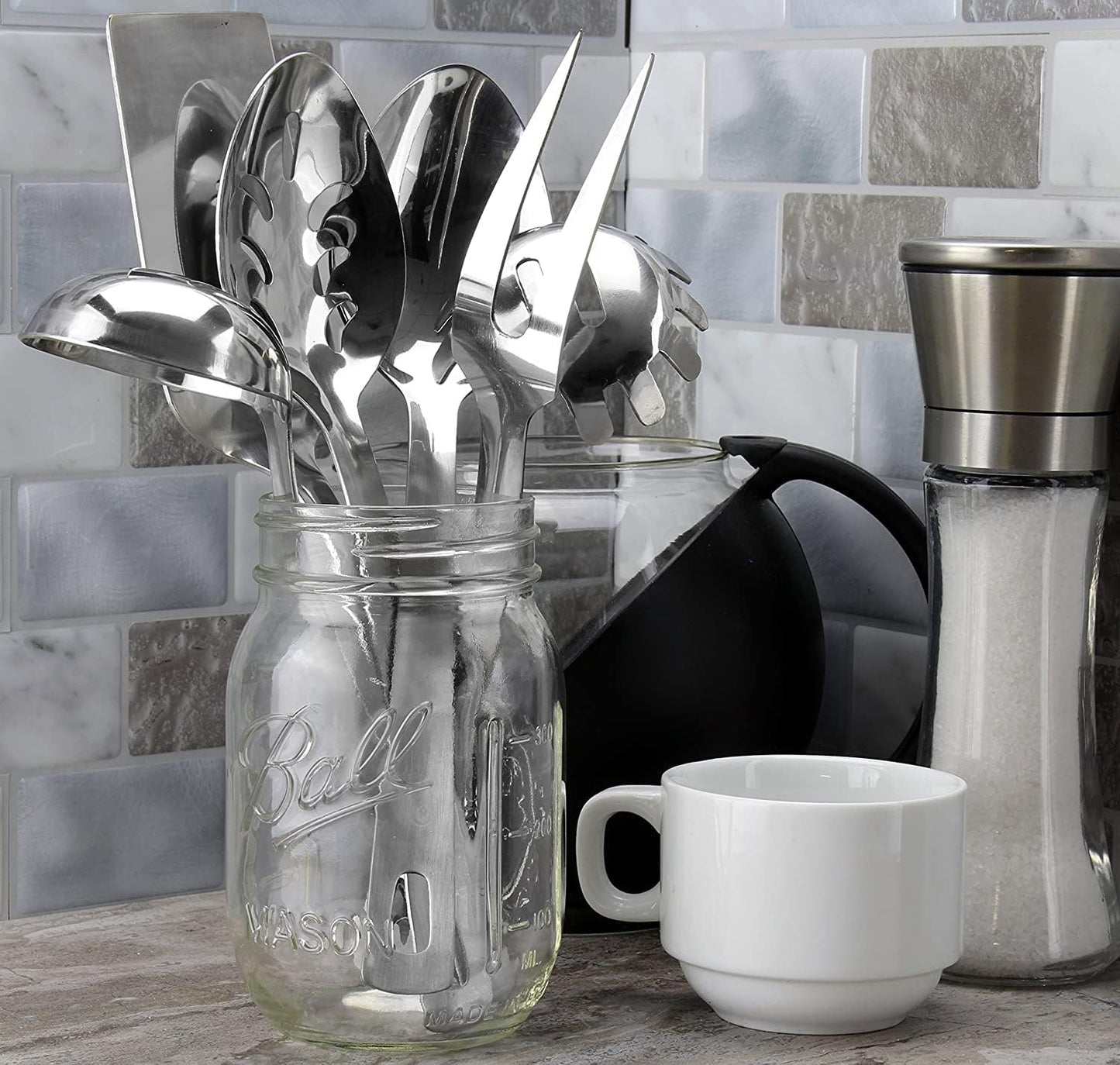 Darware Complete Serving Set, 6-Piece Silver, Includes Pasta Server, Fork, Slotted Spoon, Ladle, Cake/Casserole Server