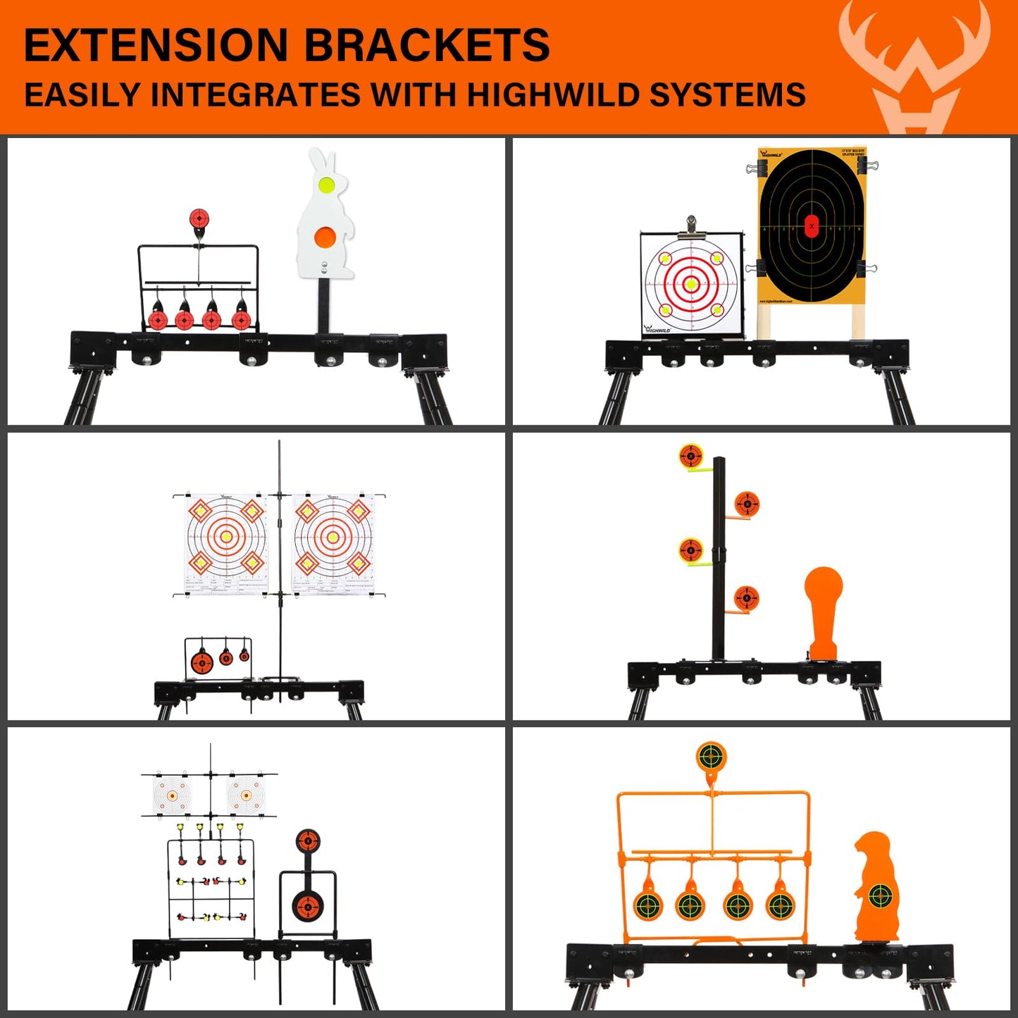 Highwild AR500 Steel Targets System 1/2" Thick Steel Shooting Targets with Stand, 63" Adjustable Width, 4", 6", 8" Shooting Gongs + 7" x 12" Torso with 1 Stand, 2 Extension Brackets & 4 Mounting Kits