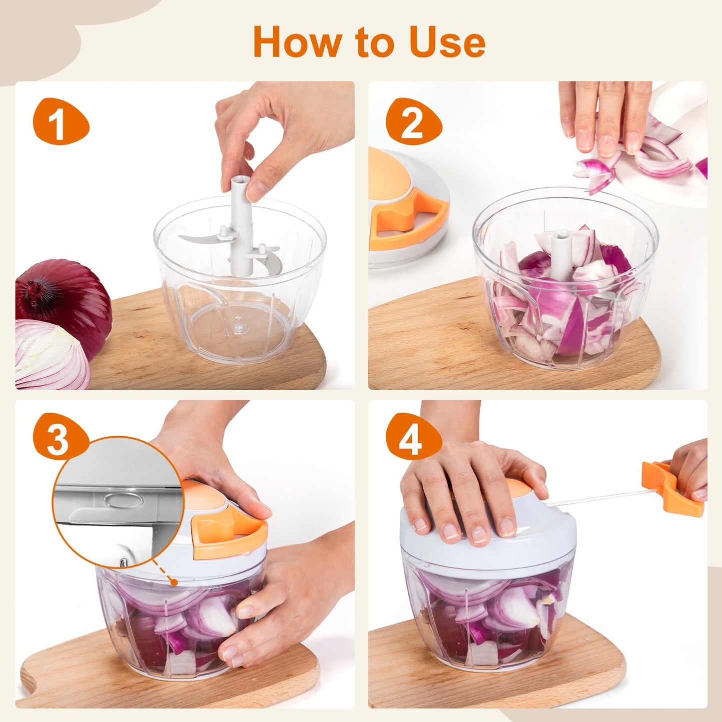 Manual Food Processor Vegetable Chopper, Portable Hand Pull String Garlic Mincer Onion Cutter for Veggies, Ginger, Fruits, Nuts, Herbs, etc., 650ml